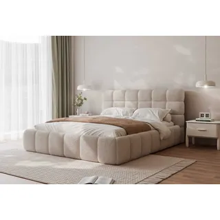 Polsterbett Bubble Doppelbett Bettgestell Lattenrost mit Bettkasten (Farbe: Abriamo 03, Größe: 180x200 cm) - Beige, Hellgrau, Grau, Weiß
