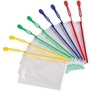 Djois, 509069 - Reißverschlusstaschen, A6, Sortiert, 8 Stück, Verstärkte Zip-Taschen, Transparent, Ultra Langlebig, Perfekt fürs Büro, Dokumentenschutz, Kleine Gegenstände