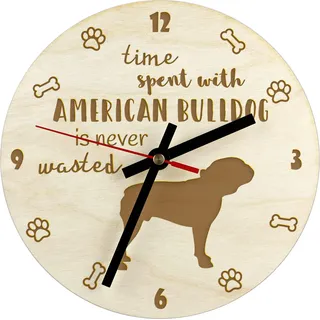 American Bulldog, Amerikanische Bulldogge - Uhr mit Hund, Holzuhr mit Gravur, personalisierte Uhr von Art-Dog