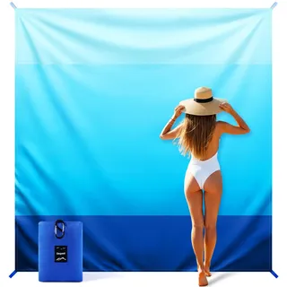 Stranddecke Sandfrei Super Große 220x215 cm – Feuchtigkeitsabweisend, Ultraleicht & Windfest & Ultradünne - Tragbare Picknickdecke für Strand, Camping & Outdoor - Strandmatte mit praktischem Karabiner