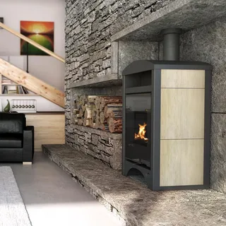 HS FLAMINGO Kaminofen AQUAFLAM VARIO BARMA 11/7 kW - Eiche weiß - Weiß