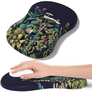 Mauspad mit Handgelenkauflage,Ergonomisches Mousepad zur Linderung von Schmerzen im Karpaltunnel, Memory-Schaum mit Rutschfester Gummi-Basis Office Mat für Computer, Laptop, Desktop (Blume)