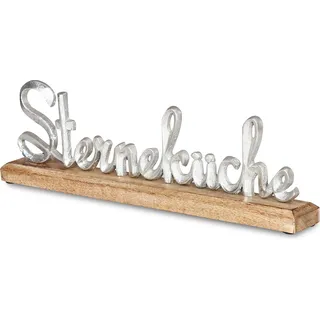 Schriftzug Sterneküche L40cm Metall Silber Mango Holz Tischdeko Deko Aufsteller - Silber