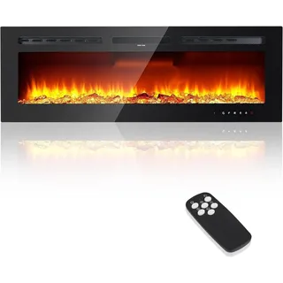 IDEALHOUSE Ultra-schlanker Elektro Wandkamin mit Heizung, Elektrokamin | 40Zoll (220V, 750/1800W) - 3D LED-Flammeneffekt 12 Farben - Thermostat & Timer - Touchpanel + Fernbedienung - Hartglas