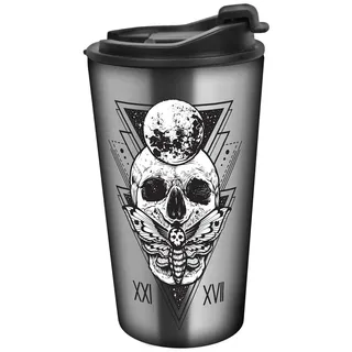 Coffee to go Iso-Becher Skull mystic 350ml | Totenkopf | Halloween | Gothic | Edelstahl | Kaffee | Tee | Kaffeebecher | grau | silber | Nachtfalter | Thermosbecher | Isolierbecher | Mehrwegbecher