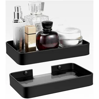 Kleines Badezimmerregal aus mattschwarzem Glas, schwebendes Regal, Mini-Wandregal für Badezimmer-Organizer, Wandmontage, 2 Stück, 20,3 cm