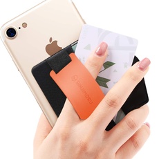 Sinjimoru Handy Fingerhalter und Handy Ständer mit Silikonband, Handy Halter für Finger mit Kartenfach, Fingerhalterung Handy für iPhone & Android. Sinji Pouch B-Grip Silikon Clementine