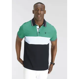 Poloshirt DELMAO, Herren, Gr. 4XL (68/70), bunt (grün, weiß, dunkelblau), Piqué, Obermaterial: 100% Baumwolle. Einsatz: 60% Baumwolle, 40% Polyester, colorblocking, normal, Rippbündchen, Shirts Poloshirt, Kurzarm, Regular Fit, mit Colorblocking-Design