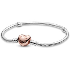 Bild von Moments Schlangen-Gliederarmband mit Herz-Verschluss, Silber/Rosé, 19 cm, 580719-19