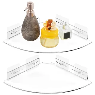 2 Stück Badezimmerregale aus Acryl, durchsichtige Eckregale für die Wand, transparente schwebende Eck-Organizer für die Wand, selbstklebende, wandmontierte Duschregale für Toilettenartikel, Küche