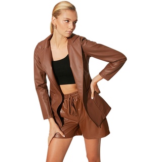 TRENDYOL Damen Trendyol Damen Regular Zweireihig Plain Webstoff Blazer Coat, Camelfarben, 36 EU