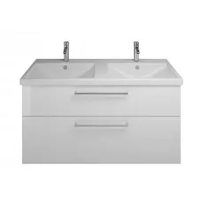 Burgbad Eqio Keramik-Doppelwaschtisch inklusive Waschtischunterschrank, Breite 1230 mm, SEYS123, Farbe (Front/Korpus): Eiche Dekor Silber / Eiche Dekor Silber, Griff Chrom G0146