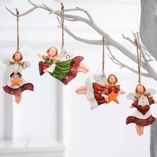 4 Stück Weihnachtsengel-Anhänger, Weihnachtsbaumanhänger Weihnachten Engel Anhänger, bunt bemalt, rustikale Weihnachtsbaum-Dekoration für Zuhause und Fenster (Color-B)