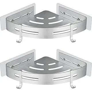 GERUIKE Duschablage Duschregal Ecke Ohne Bohren Duschkorb Wandmontage Klebepad Silber Aluminium 2 Stück Duschgel Shampoo Halterung Eckablage Eckregal für Dusche Bad Küche