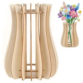 RXKFIGX 1 Stück Holzvase für Lego Blumen 7,9 Zoll 3D Hölzern Blumenvasen zur Aufbewahrung von Bausteine Rosen für Lego Rosen, Kirschblüten, Sonnenblumen, Tulpen, Narzissen, Lotus(klein ,33Löcher)