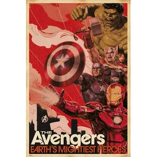 ERIK Marvel Poster - Die Avengers – Die mächtigsten Helden der Welt Poster - Kunstdruck - Deko Wohnzimmer oder Deko Schlafzimmer - Größe : 61 x 91, 5 cm - Marvel Fanartikel - Offizielle Lizenz