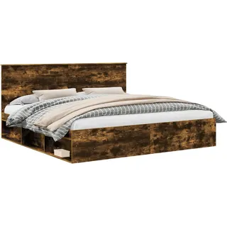 Bettrahmen Geräucherte Eiche 200 x 200 cm Massives Kiefernholz - Braun