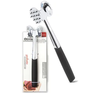 IPEA Fleischklopfer aus Edelstahl mit Komfortgriff aus Gummi – 22,5 cm – doppelseitiger Fleischklopfer zum Zerkleinern von Fleisch, Hamburger, Schnitzeln, Steaks, Huhn – Antihaft-Küchenhammer