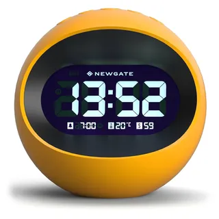 NEWGATE® Centre of The Earth wecker | Runde Retro digital LCD Uhr | Gelb | Ideal für nachttisch, Schreibtisch oder Regal | Retro Accessoires für Schlafzimmer und büro
