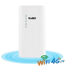 KuWFi 4G SIM Router, KuWFi 300 Mbps 4G LTE CPE Router mit POE Adapter Outdoor LTE Router CAT4 mit SIM Card Slot Wasserdicht WiFi Router für IP Kamera/Outside WiFi Coverage