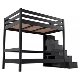 Etagenbett 4 Personen 120x200 Holz mit Treppenregal Sylvia - Schwarz - Schwarz