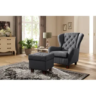 Home Affaire Ohrensessel Alexandra Samtvelours 92 x 103 x 93 cm Grau mit Hocker