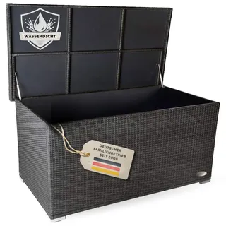 RS Trade Auflagenbox Wasserdicht XXL, 950l, Grau, Gartenbox, Aufbewahrungsbox Garten, Kissenbox Outdoor, Gartentruhe, Große Gartenkiste für Polster, Wetterfeste Garten-Aufbewahrung, Polyrattan