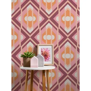 A.S. Création Retro-Tapete 70er Jahre 0,53 x 8,5 m -Tapete-Vintage mit Caro-Muster in Rosa, Weiß, Lila - Vliestapete Retro Chic Made in Germany - 395311