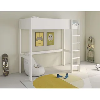 LÜTTENHÜTT Hochbett »TIPO, Topseller, Kinderbett, Leiter links oder rechts montierbar«, (B/H/T 200x190x90cm), FSC® zertifiziertes Massivholz, Rundum-Absturzschutz weiß