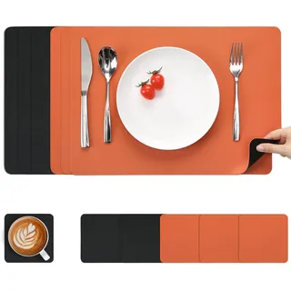 Myir JUN Tischsets abwaschbar doppelseitige Leder Platzsets abwaschbar | 6er Set Tischsets und Untersetzer Platzdeckchen abwaschbar rutschfest umkehrbar Tischsets Lederoptik Untersetzer Teller