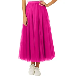 Generisch 2026 Tüllrock Damen A Linie Elastischer Hoher Bund Mesh Saum Prinzessin Langer Rock Einfarbig Röcke Maxiröcke Elegant Swing Unterrock Freizeitrock Hohe Taille Skirt