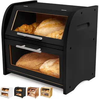Apace Living Arise Akazie Brotkasten mit Belüftung, Großer Brotaufbewahrungsbehälter, 2 Regale und Sichtfenster, Holz Brotbehälter für Hörnchen, Brötchen, Brotaufbewahrung. 40 x 26 x 37 Brotbox
