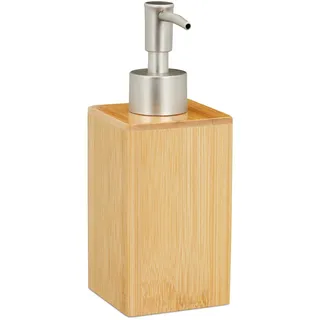 Relaxdays Seifenspender , Hellbraun , Holz, Kunststoff , 6.5x17.5x6.5 cm , Badaccessoires, Seifenspender