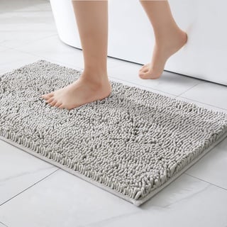 MIULEE 60x90cm Chenille Badematte rutschfest Badvorleger Badteppich rutschfest Waschbar Absorbierende Duschvorleger für Badezimmer Hellgrau