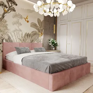 Muralo Polsterbett Stoffbett Bett mit Bettkaste Container Doppelbett für Schlafzimmer - Rosa