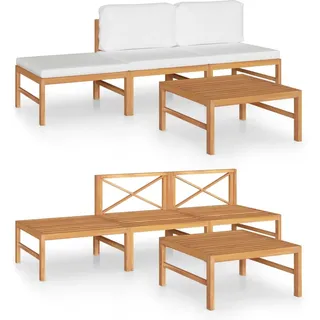 vidaXL 4-tlg. Garten-Lounge-Set mit Creme Kissen Massivholz Teak - Creme