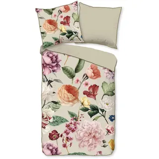 DESCANSO Fiori Blumen Baumwolle Beige 135 x 200 cm + 80 x 80 cm
