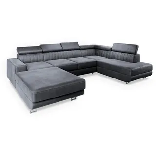 masseno Wohnlandschaft mit Schlaffunktion Siena , grau , Maße (cm): B: 335 H: 89