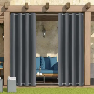 Outdoor Vorhang Wetterfest Wasserdicht mit ösen,Outdoorvorhänge Gardinen für draußen Balkon terrasse Pavillon Aussen Outdoorvorhang Sonnenschutz Vorhänge Garten,Dunkelgrau,2 Stück|132x274cm(BxH)