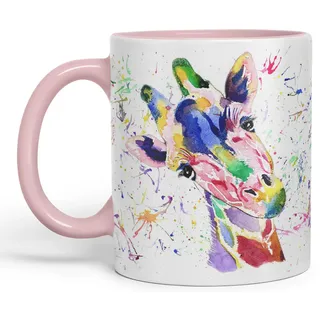 Vixar Niedliche Aquarell-Giraffen-Tasse, Regenbogen-Kunst, farbige Tasse, Geschenk, Geburtstag, Arbeit, Büro, Weihnachten, Tee, Kaffee (Rosa)