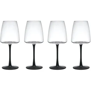 MIKASA Palermo Kristall-Weißweingläser 4er-Set, 400ml, Weißweinglas-Set mit schwarzem Stiel | 100% bleifreies Kristall - Geschenkkarton & spülmaschinenfest
