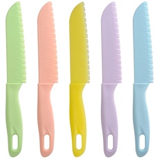 ONUPGO 5-teiliges Kinderküchenmesser-Set, Kleinkinderküchenmesser-Set aus Kunststoff - Kindersicheres Kochmesser, Kochnylonmesser, Kuchenmesser, Brotmesser, Salatmesser