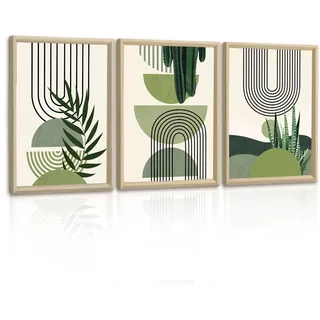 3Pcs Boho Blätter Leinwandbilder Bilder Set mit Rahmen Aesthetic Grüne Pflanze Bilder Moderne Wandbilder Schlafzimmer Bild Auf Leinwand Kunstdruck Deko für Wohnzimmer fertig zum Aufhängen 30x40x3