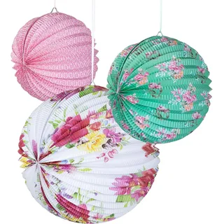 Talking Tables Lot de 3 Lanternes en Papier/Carton Multicolore, Paterne Floral, Anniversaire, Baby Shower, Mariage, 3 dimensions, Couleur Pastel