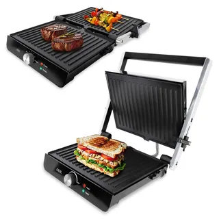 ADE 3 in 1 Kontaktgrill 2.000 Watt | Sandwich Maker und Tischgrill elektrisch 180° aufklappbar | antihaftbeschichteter Plattengriller und Sandwichtoaster | für Panini, Sandwich, Fleisch, Gemüse