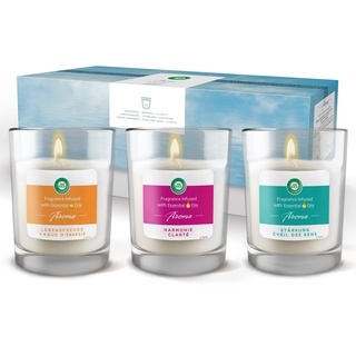 Airwick Air Wick Aroma-Duftkerzen Geschenkset – Düfte für Wellness und Entspannung mit natürlichen ätherischen Ölen – 3 x Duftkerzen im Glas in schöner Geschenkbox