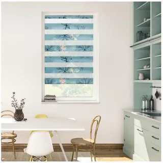 Lichtblick Duo Rollo / Doppelrollo Klemmfix 100 x 150 cm aqua floral/blau