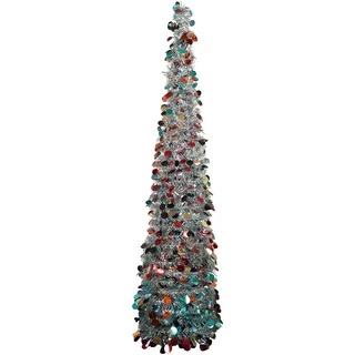 1,5 m silberner Pop-Up-Weihnachtsbaum, Farbe, künstlicher Bleistift, Lametta, Weihnachtsbäume für Heimdekorationen, Innenbereich, Urlaub, Party, WOKEISE