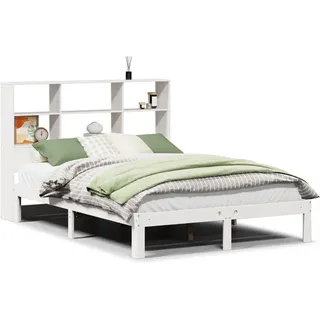 vidaXL Massivholzbett mit Regal ohne Matratze Weiß 120x200 cm Kiefer - Weiß