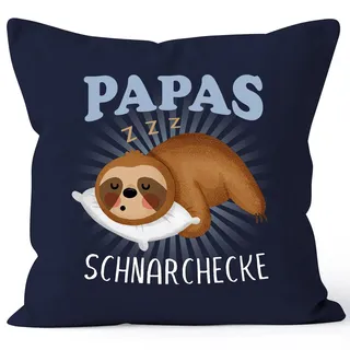 MoonWorks® Kissen-Bezug Faultier Papas Schnarchecke lustiges Geschenk für Väter Papa von Tochter Sohn Navy 40cm x 40cm